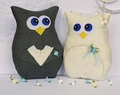 Wedding Decor - Personalized Bride and Groom wedding owls - Perfect Wedding gift for couple - Made to match ivory and blue colour scheme.