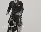 Cat Art, Print of Paper Collage, The Bicycle Thief, Black White and Gray Animal Art