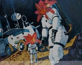 Paper Collage, Astronauts with Flowers Paper Art, One of a Kind