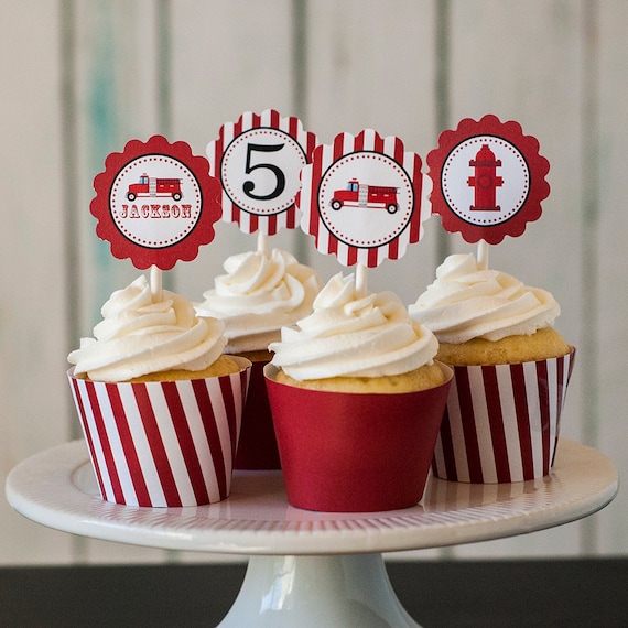 Printable Fire Truck Cupcake Toppers Il_570xn