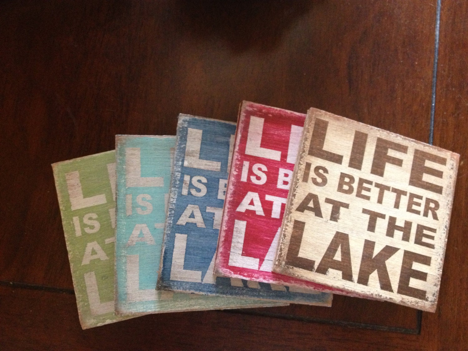 Life is better at the lake coasters - Set of 4 - handpainted - cork back - you choose colors