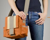Design Messenger Camera Bag - Orange - Raw umber - Buff Yellow (Handmade / Cotton / DSLR / Unisex )