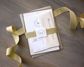 Antique Glitter - Classic Elegant Wedding Invitations, Gold, Gray, Ivory & Luxe Gold Ribbon - Purchase for a Sample