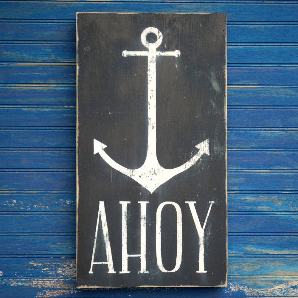 AHOY Anchor Sign Nautical Beach Decor Anchor Box Wall Art Welcome Sign