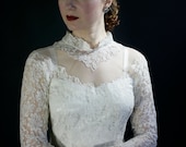 Lacy tea length vintage wedding dress, S, 50s