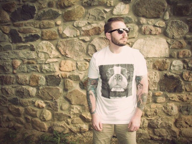 Men Boston Terrier White Street Graphic Shirt Available in S-M-L-XL-XXL Free Shipping