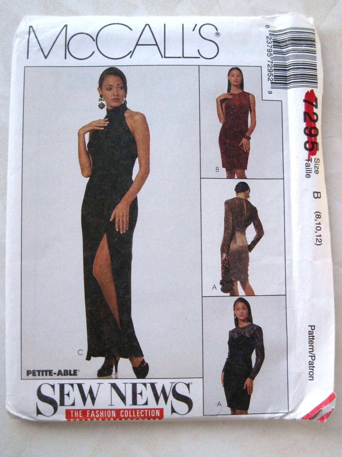 1990s Evening Gown Pattern Bust 31 32 34 McCalls 7295 Misses Size 8 10 12 Prom Formal Front Slit  Sheer Fabrics UNCUT FF