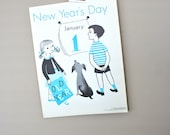 vintage school holiday poster: new year's day