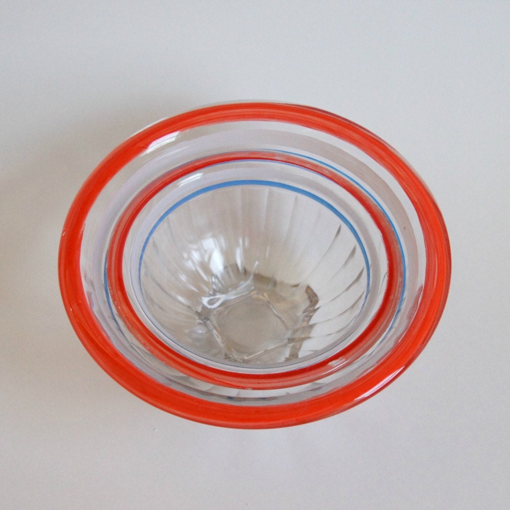 Mixing Bowls, Depression Glass Nested, Red White Blue, Memorial Day Cookout
