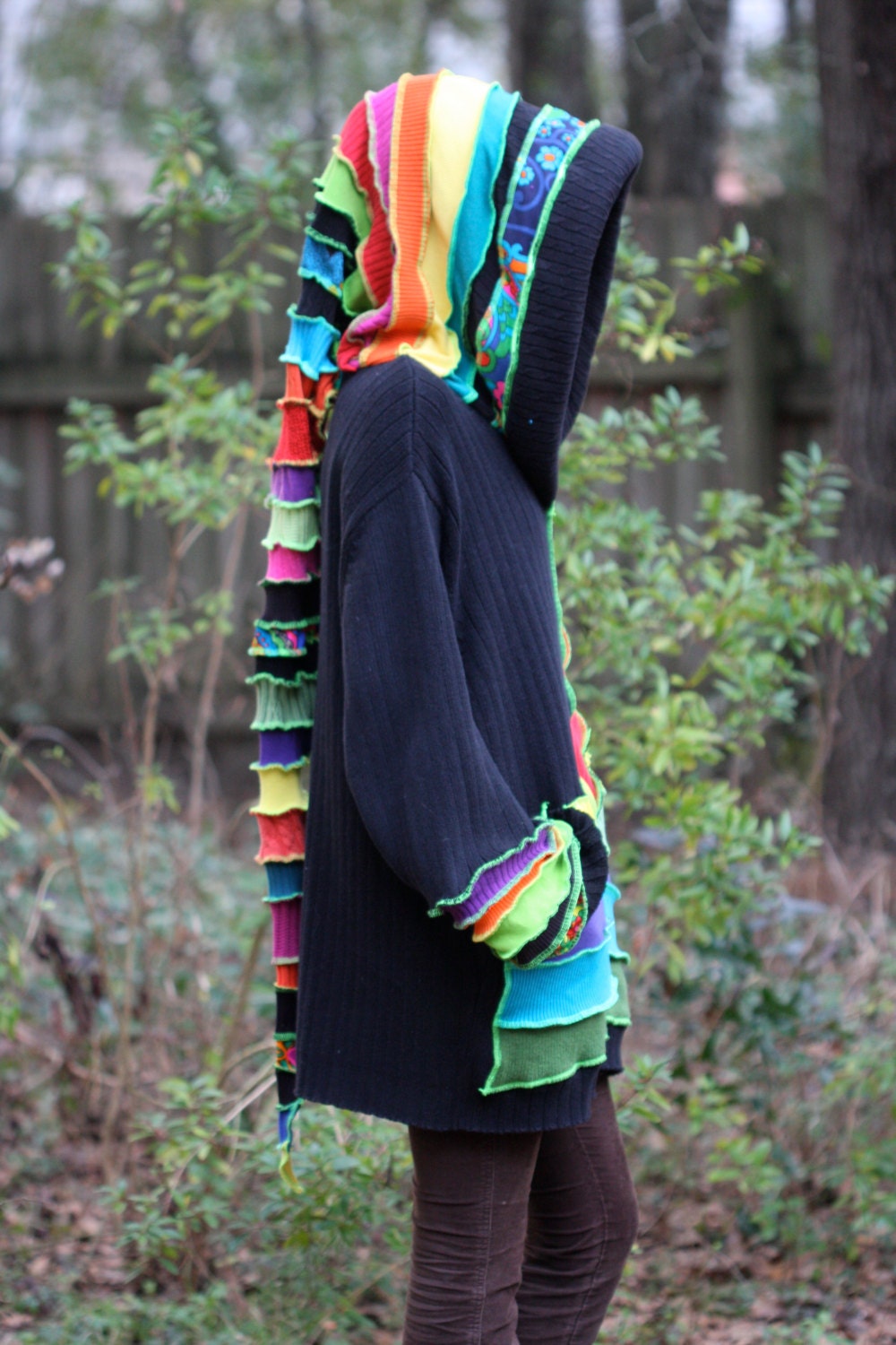 Made to order  UV glow Custom Recycled Sweater Coat Hoodie.  Guy .Unisex Elf  Large Hippie Grateful Dead Furthur
