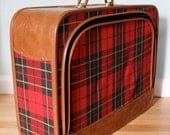 Red Plaid Tan Vinyl Suitcase