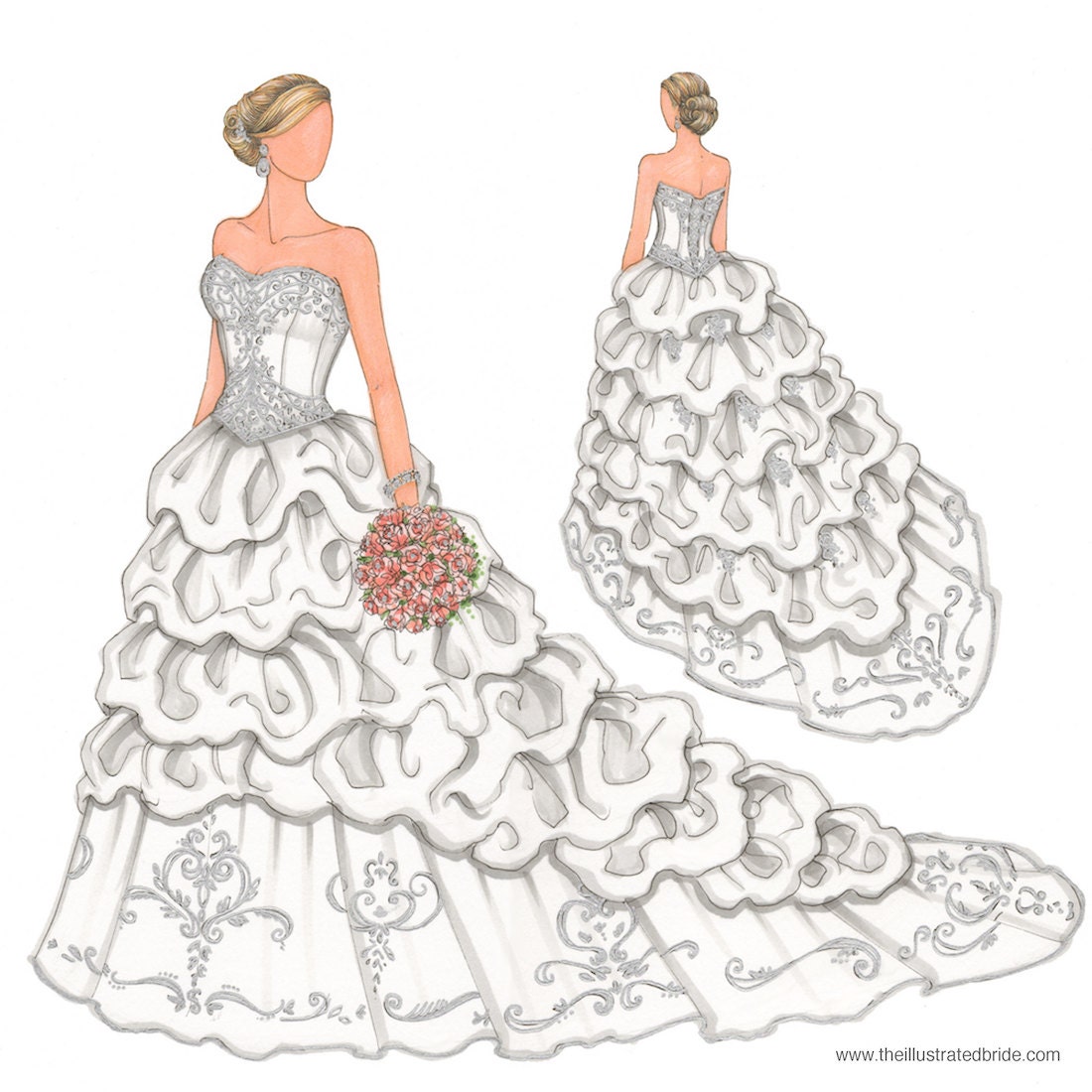 Custom Bridal Illustration (One 11x14 Illustration - Two Subjects)
