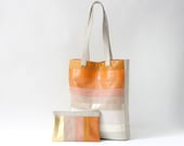 Multicolor Leather Tote with matching clutch, apricot cotton lining, shoulder bag, patchwork bag, laptop bag, handbag