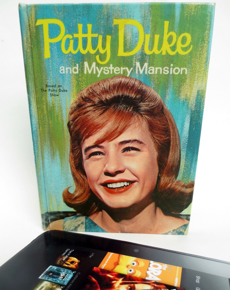 Retro Patty Duke TV Show Book Case for Kindle, Nook, or Galaxy EReaders, Upcycled from 1964 Kids Book, with Turquoise Blue Fleece Lining