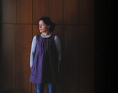 Women's pinafore tunic, pintucks, pure linen. Everyday smock pinafore. Sizes S, M, L. Purple aubergine linen.