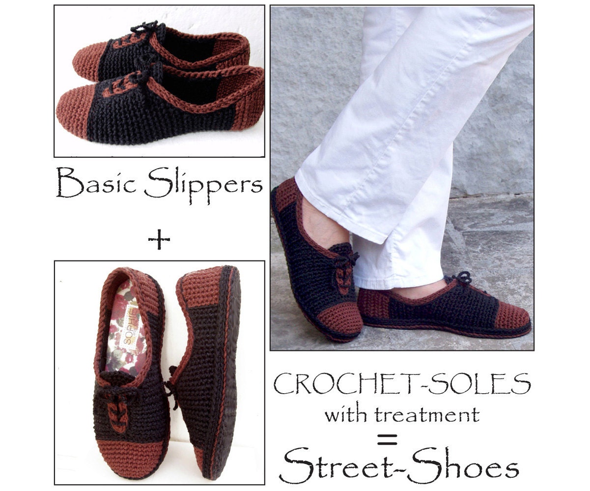 PACKAGE - 2in1-pattern for Leather-Look Slippers and Crochet-Soles - Sole Treatment - Instant Download