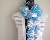 Scarf - Ruffled - Powder Blue/Aqua/White
