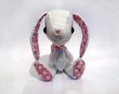 Sweet White and Pink Floral Fabric Felt Plush Easter Bunny Rabbit