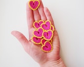 Crochet Heart Appliques, Pinky Pink & Dirty Yellow, Set of 10, Valentines Day Heart Love Motif