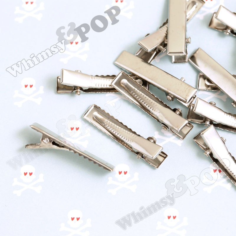50 - Silver Prong Barrettes Hair Alligator Clips, Hair Accessory Blanks, 7mm x 32mm