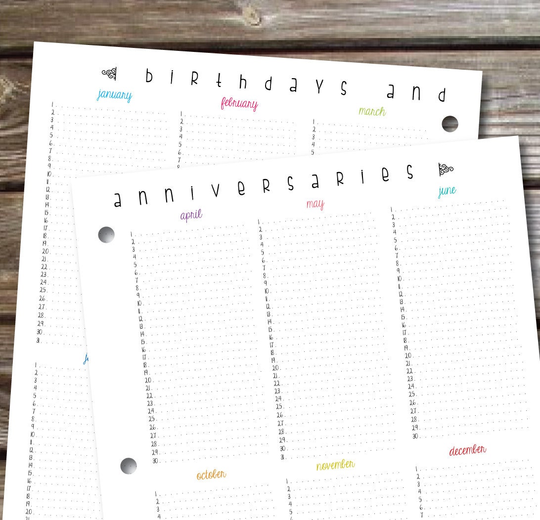 PRINTABLE Birthday Calendar / Anniversary Calendar / Downloadable Design File