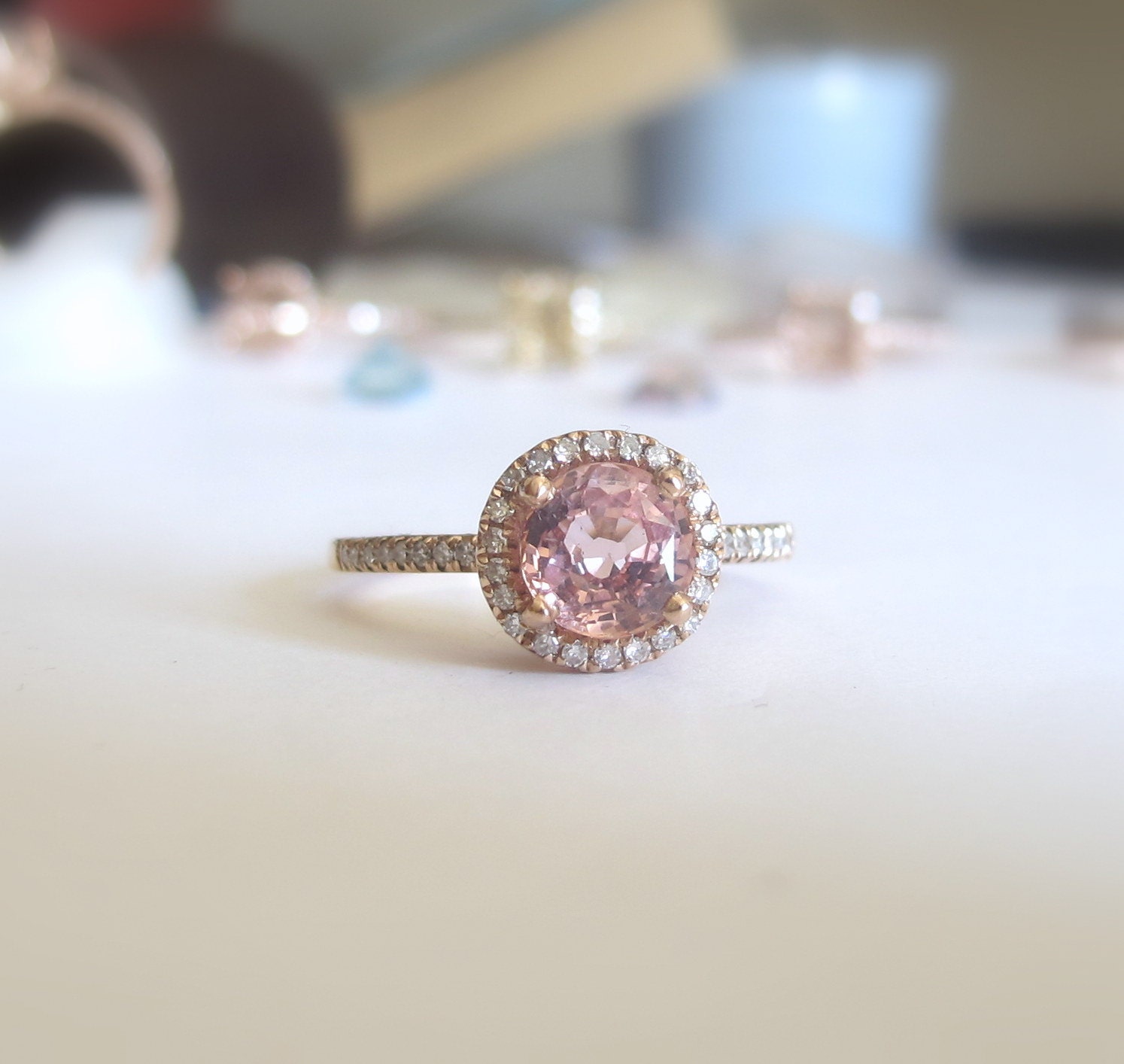 1.35 carat Ceylon Natural peach Sapphire, 14k rose gold ring     P-070