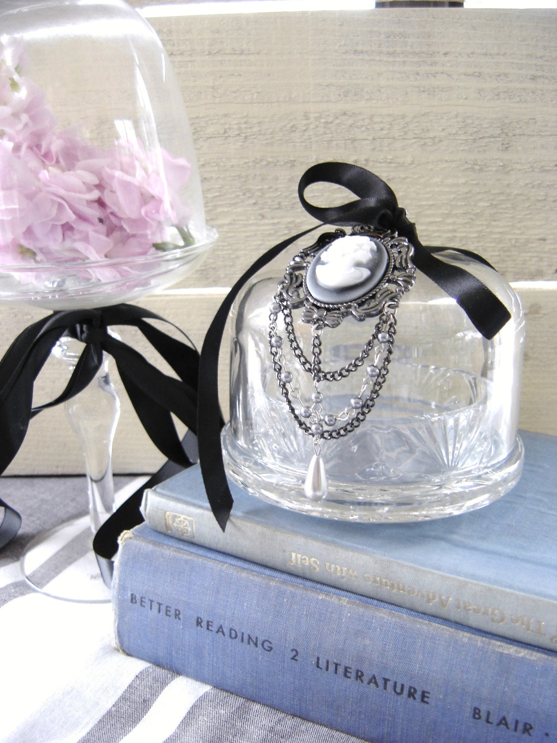 Cloche with Plate - Accented with Silhouette- Cameo- Shannon Crystal