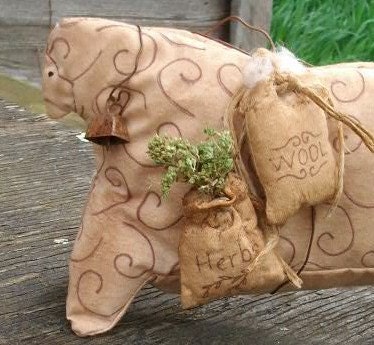 Folk Art Sheep Doll - Primitive White Faced Sheep