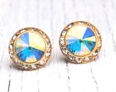 Aurora Borealis Earrings Northern Lights Diamond Rhinestone Earrings Swarovski Crystal Pastel Rainbow Aurora Borealis - Sugar Sparklers