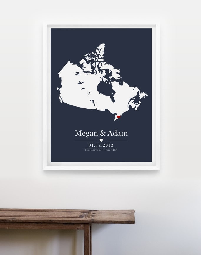 Wedding Gift Personalized Canada Map Anniversary or Wedding Custom Location 8x10 Map Print