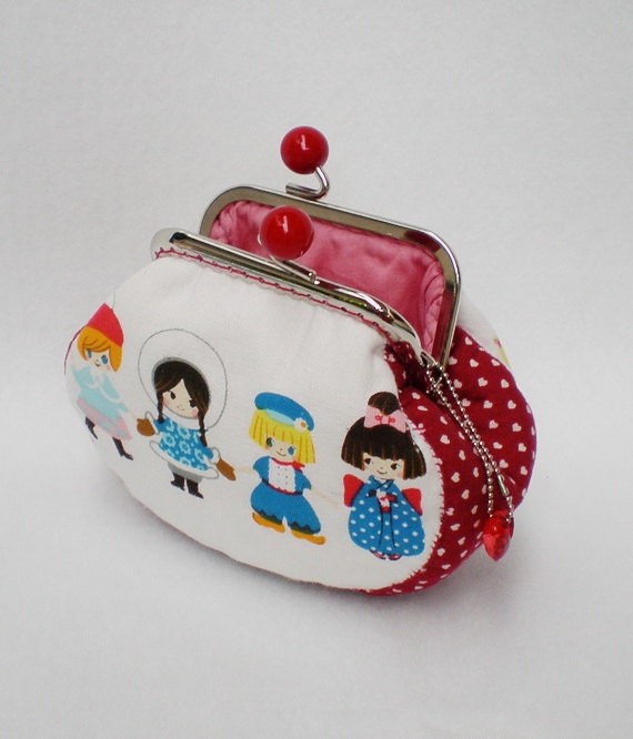 Lovely Girl Red & White Coin Purse, Metal Frame Purse, Clutch Purse