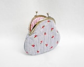 Rose With Beads In Black Strips Coin Purse, Cotton Purse, Jewelry Case