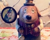 FOLK ART One of a Kind Steampunk Daschund Dog Ornament Ornie Steam punk Vintage style Art Original Primitive