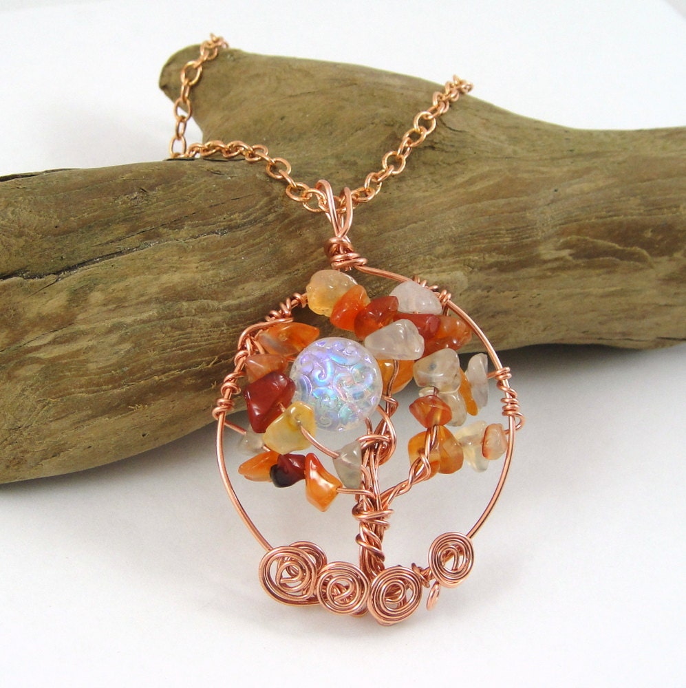 Tree of Life Necklace Carnelian Gemstone and Copper