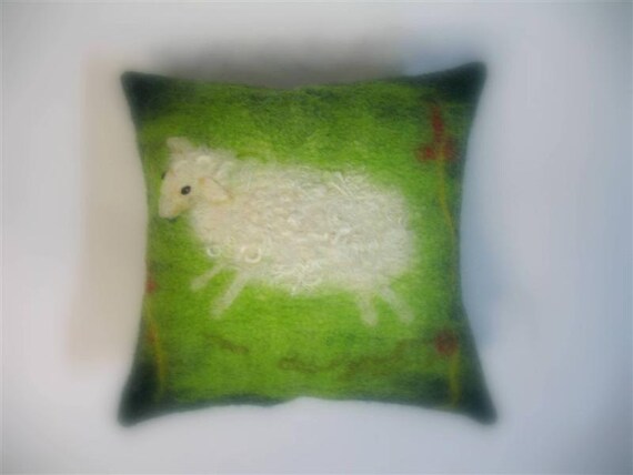 Watercolor Felt technique Sheep  Wool Cushion Child pillow