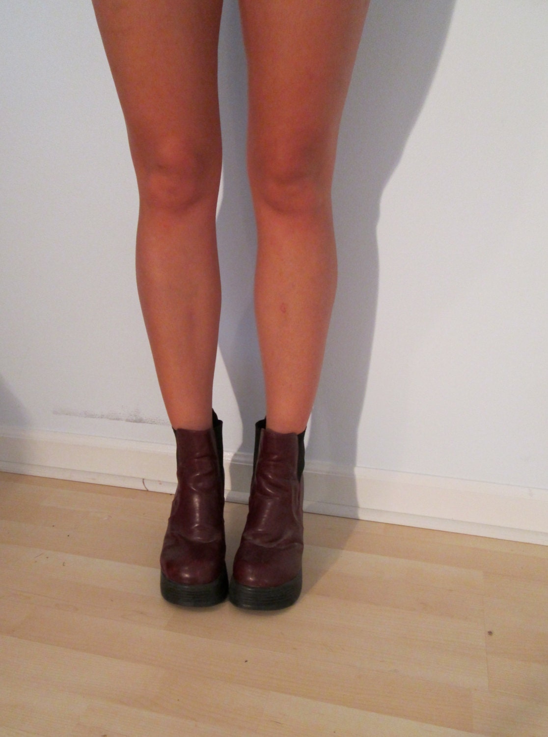 Maroon Oxblood Leather Chunky Boots 7 7.5 Platform Grunge Heels Ankle Booties Boho Hippie Gypsy Club Kid Acid Goth Hipster Festival Footwear