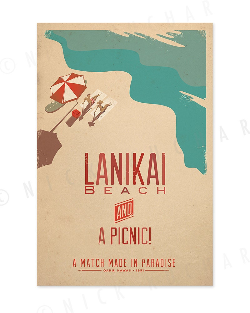 Lanikai Beach - 12x18 Retro Hawaii Print