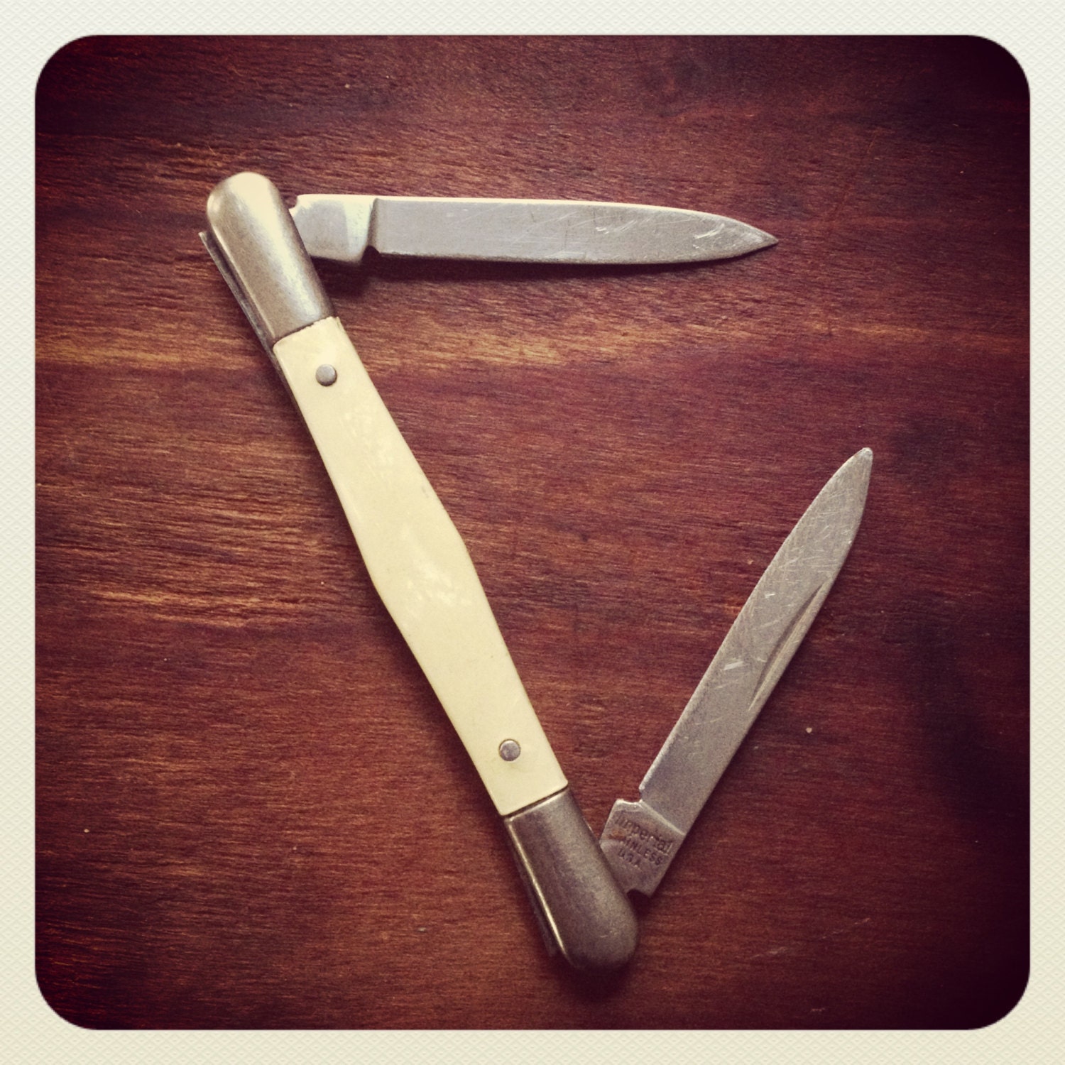 Vintage Thin Stainless Steel and Mother of Pearl Pocket Knife