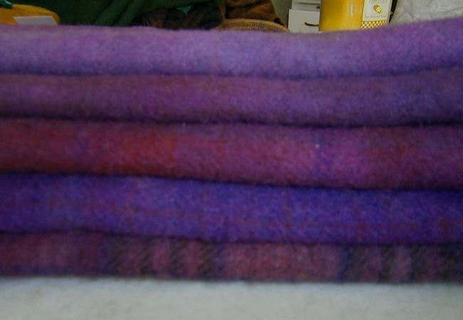MIXED PURPLES  Hand Dyed Wool Fabric for Rug Hooking and Appliqué 5 Eighths Bundle