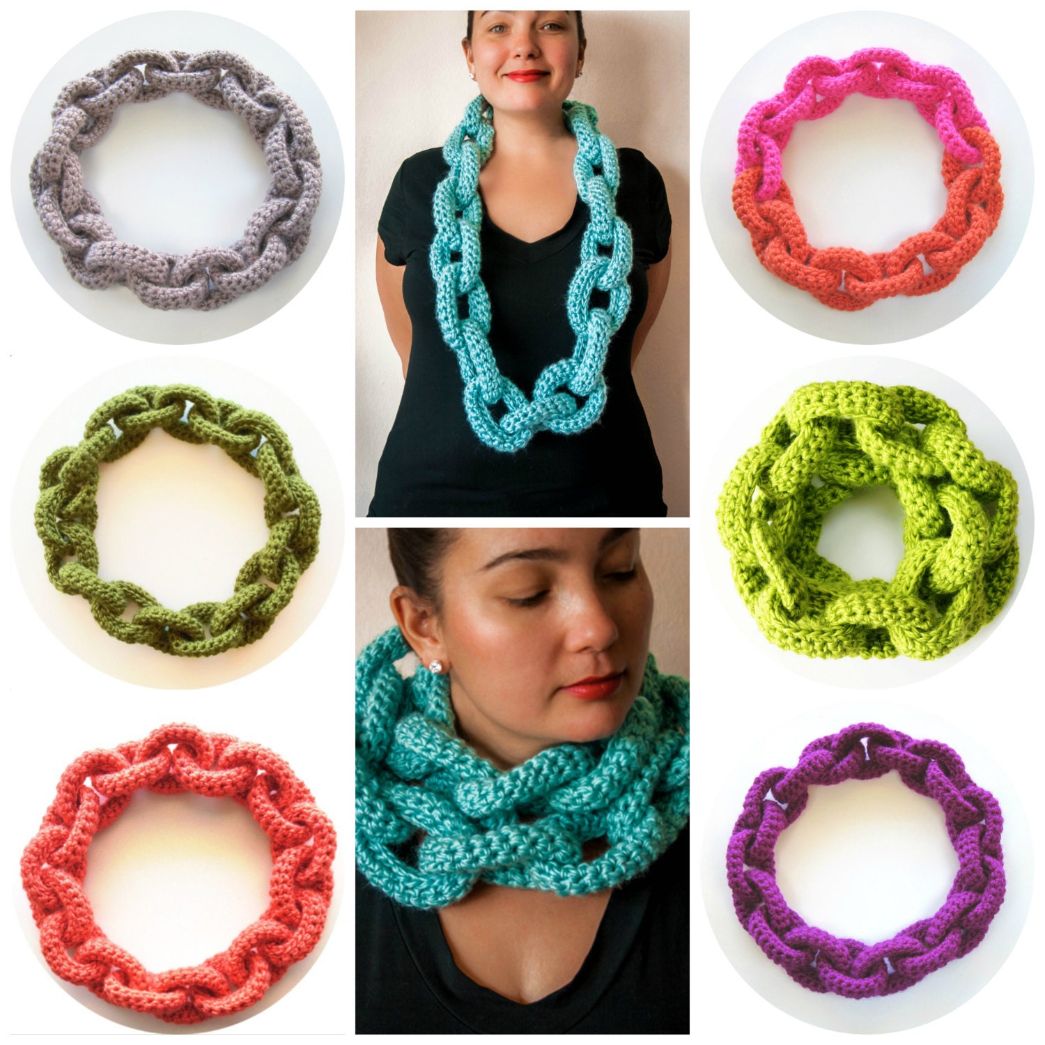 Chain Link Scarf Crochet Pattern - Crochet Scarf Pattern - Crochet Cowl Pattern - Statement Necklace