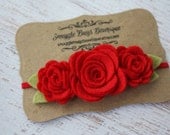 Wool Felt Flower Headband- Trio of  Roses Headband  in Red - Newborn Baby to Adult