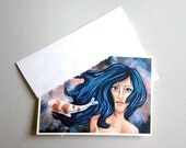 koi girl fish nature water greeting general card Digital Art