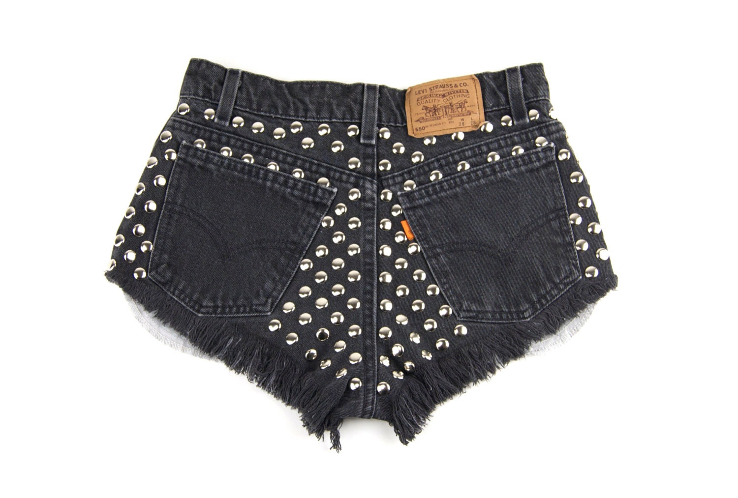 Vintage Light Black Denim Studded Shorts Size 26 / Small