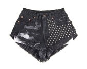Vintage Black Denim Studded Shorts Size 25 / Small