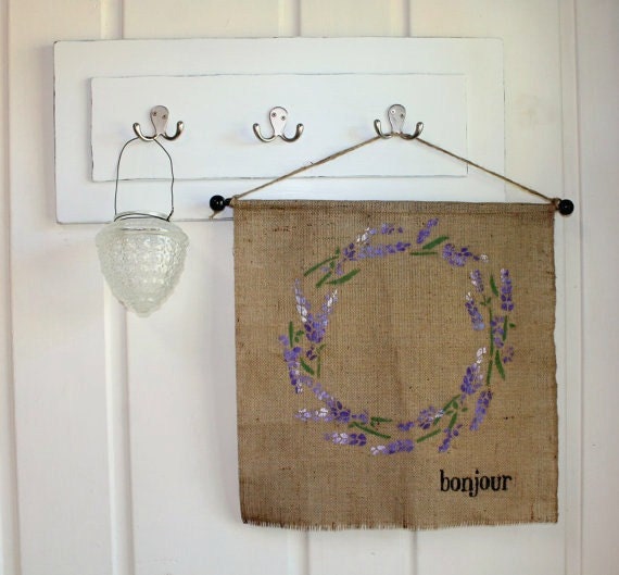Lavender Wreath Wall Hanging - Front Door Welcome wreath, Bonjour sign, Wedding sign