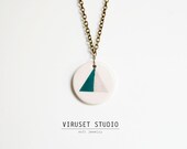 Pendant for women in ceramic emerald & rose necklace inspired by Scandinavian design completely handmade. Viruset Studio