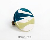 Adjustable ceramic ring blue and green geometric & minimalist, Scandinavian design.Modern Circle Brooch Pin by Viruset Studio