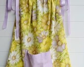 Girl's Pillowcase Dress Kamiann Child's Clothing Size 7 and Under Upcycled 1970s Bedsheets Yellow Purple