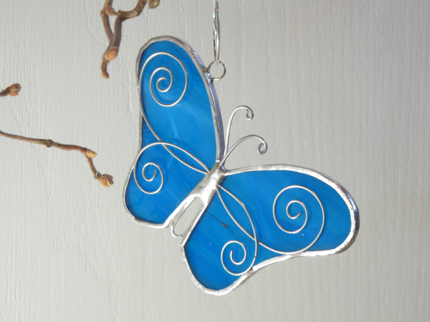 3 Custom BUTTERFLIES - Wedding Party Favors in Deep Aqua Blue Stained Glass or Your Glass Choice