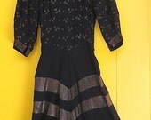 Vintage 50s Dress/Vintage Clothing/Handmade Vintage 1950s/Black Dress/Metallic Dress/Art Deco Dress